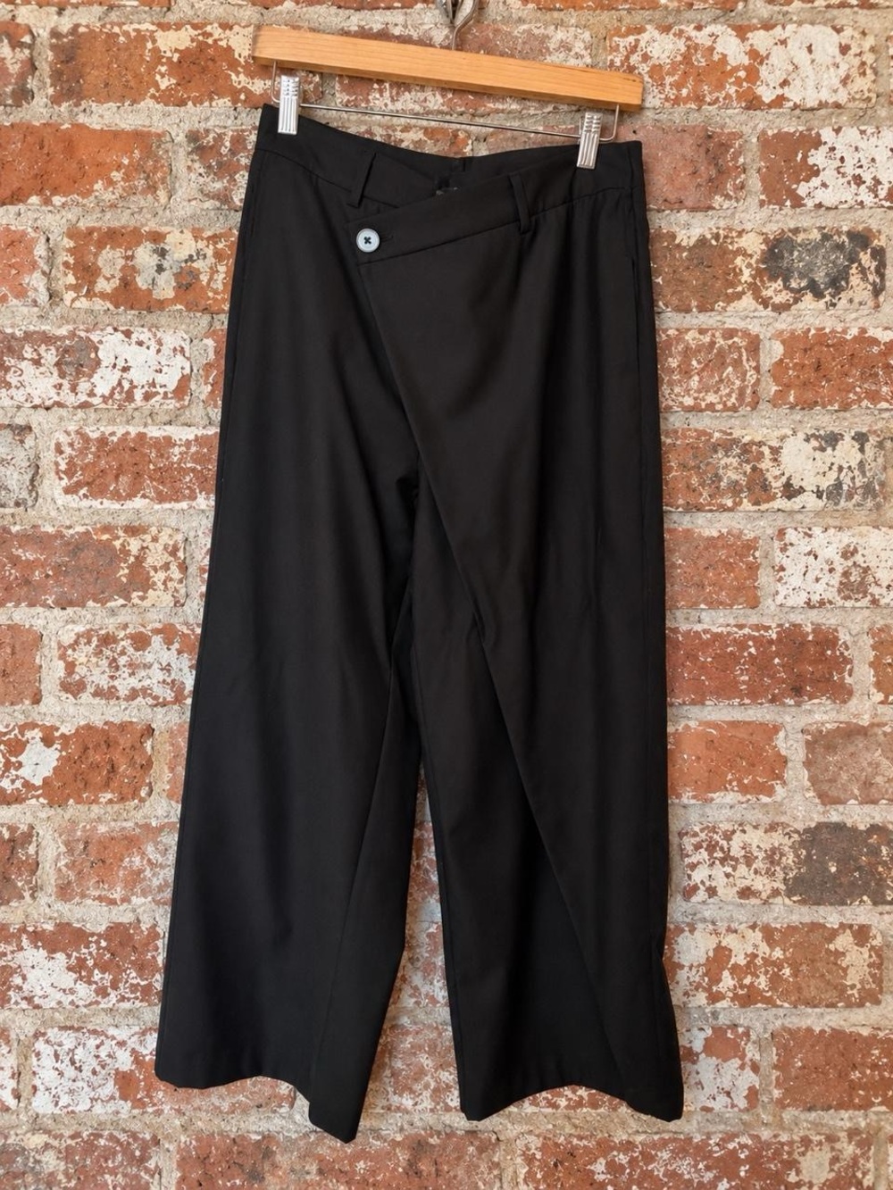 Commense Womens Black Wrap Front Wide Leg Pants